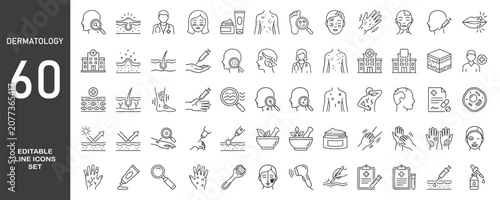 Bild auf Leinwand Set of 60 outline icons related to dermatology