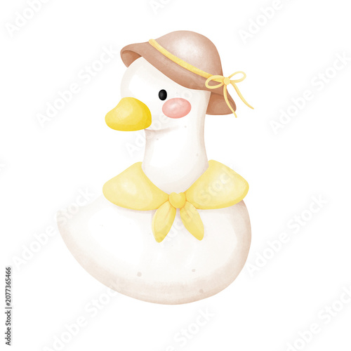 Cute Duck Illustration with Hat and Scarf