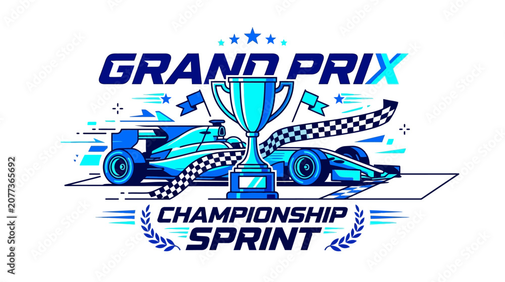 Obraz premium Grand Prix Championship Victory Celebration With Racing Cars And Trophy