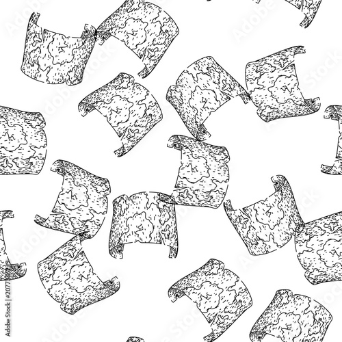 Fotografi seamless pattern exploration old map hand drawn