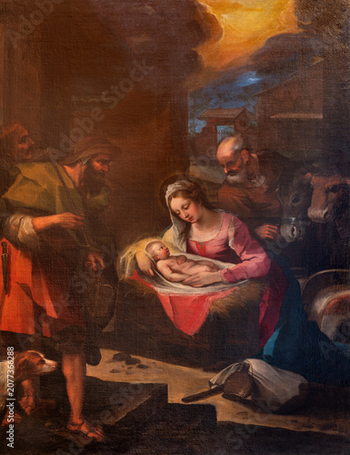 PISA, ITALY - JUNE 22, 2026: The painting of  Nativity - Adoraton of Shepherd...