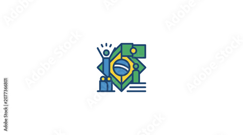 Abstract Illustration of Brazilian Flag and City Landmarks