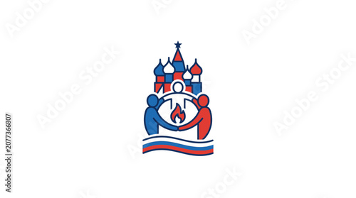 Abstract Illustration of Charity and Unity with Russian Cultural Elements