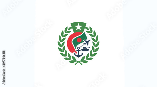 Abstract Maritime Emblem with Laurel Wreath and Star Symbol