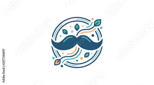 Abstract Mustache Logo with Leaves and Circular Design