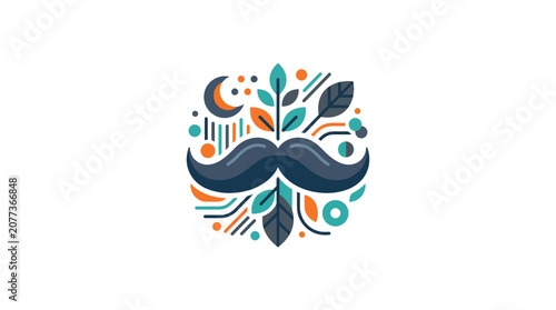 Abstract Mustache with Leaves and Geometric Shapes Icon