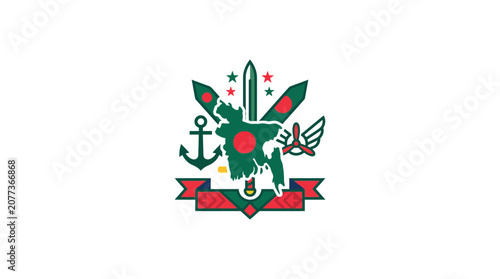 Abstract Nautical and Military Emblem with Anchor and Sword