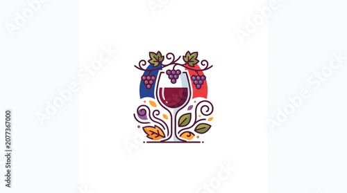 Abstract wine glass with grapevine and autumn leaves illustration