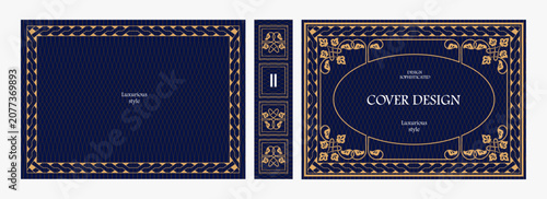 Foto Elegant horizontal vintage book cover design with ornate Art Nouveau frame, geom
