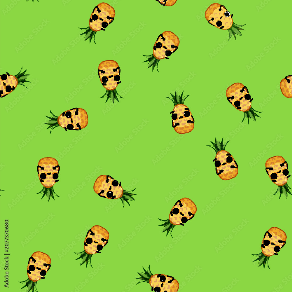Fototapeta premium seamless pattern cute pineapple character cartoon. funny fun, summer party, sticker watermelon cute pineapple character sign vector