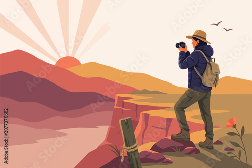 Businessman in suit climbing colorful geometric steps with briefcase, flat