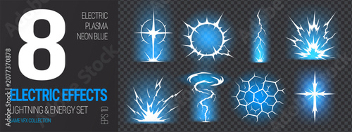Bild auf Leinwand Thunder lightning bolt and anime light effect with energy blue force