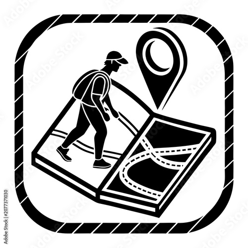 Hiker exploring map and finding route, adventure travel, outdoor recreation, active lifestyle.