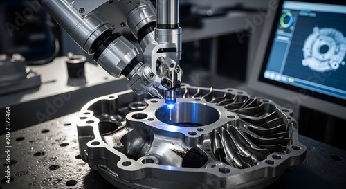 Robotic Arm Inspecting Metal Part - Quality Control in Manufacturing