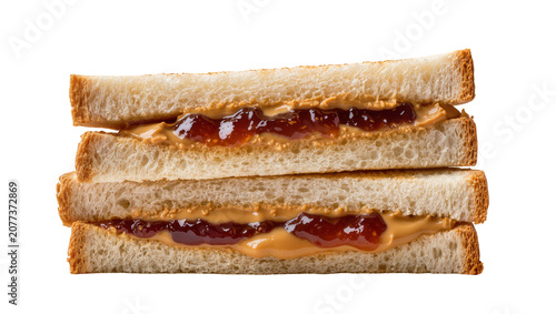 Photos Stack of two peanut butter and jelly sandwiches
