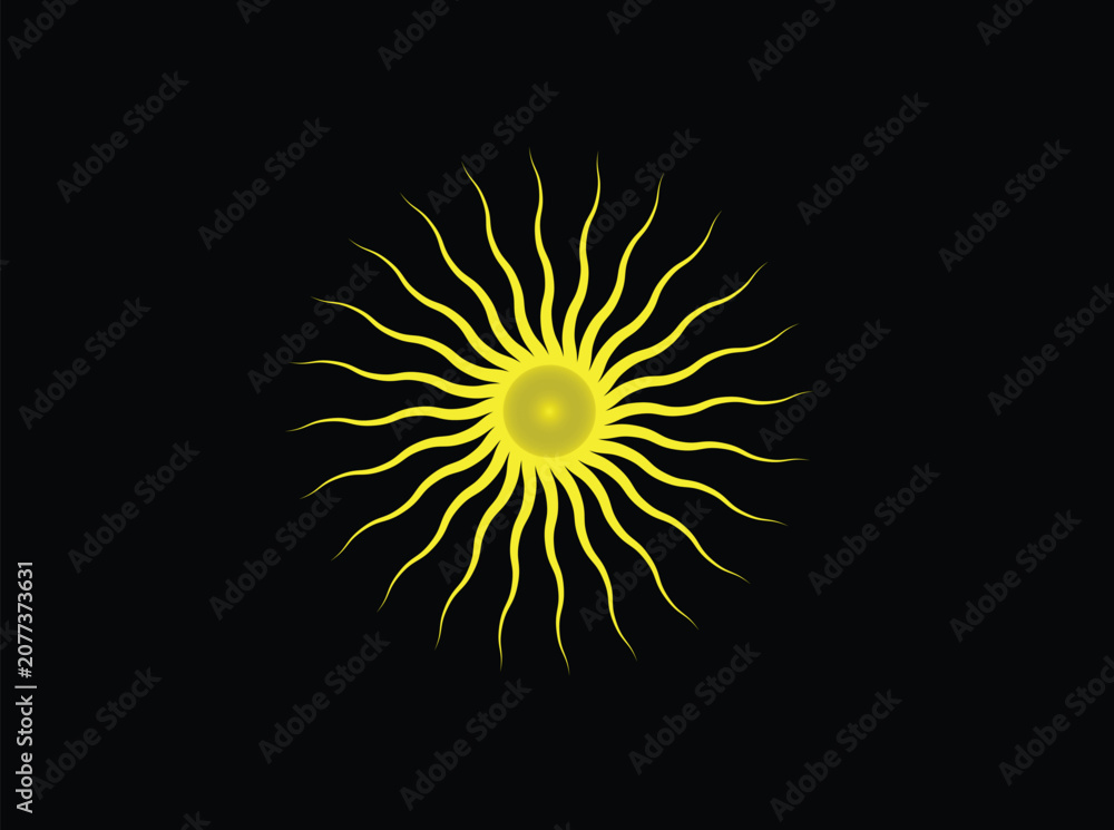 Fototapeta premium Abstract Sun Symbol Vector – Golden Radiant Sunburst Icon with Spiral Rays Isolated on Black Background