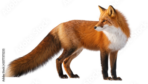 Obraz na plátně Red fox standing profile view with bushy tail