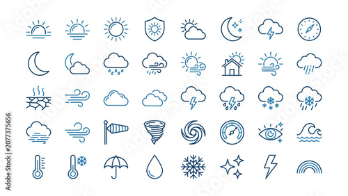 Obraz na plátně Comprehensive collection of weather forecast line icons depicting various meteor