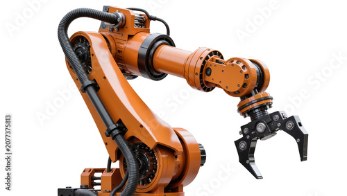 Картината върху платно Orange industrial robotic arm with gripper