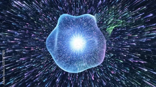 Glow infinity symbol with energy burst in fast streaking lights