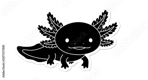 Black Axolotl Cartoon Character Illustration.