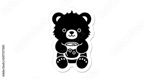 Black bear cartoon sticker icon.