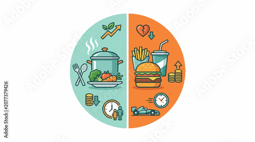 Fast Food and Healthy Cooking Halftone Concept