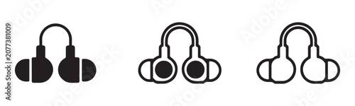 Foto Protective earplugs icon set for noise reduction and industrial safety equipment in various styles