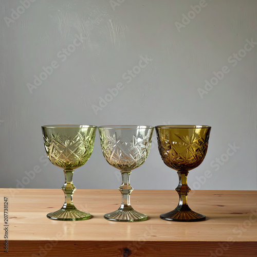 Elegant Colored Glasses Displayed on Wooden Surface