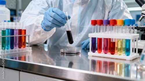 Scientist in lab handling test tubes