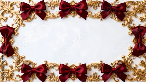 Gold ornate frame with red bows
