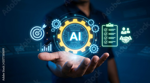 Artificial Intelligence Technology Concept With Business Analytics, Collaboration, Performance And Automation
