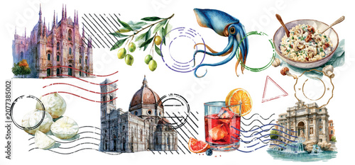 Foto Italian travel concept showing iconic landmarks like milan cathedral, florence d