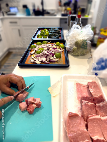 making green chili verde with pork