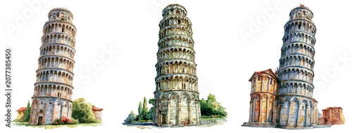 Foto Leaning tower of pisa illustrations portraying different angles of the famous it