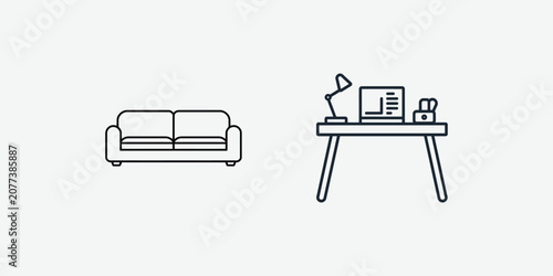 Minimalist couch and desk workspace illustration Vector