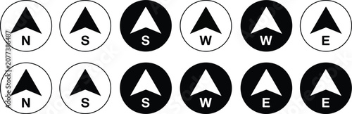 Konstfotografi Compass Icon Set with Navigation Equipment Sign, Wind Rose Symbol, and Direction