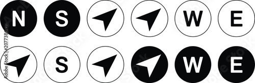 Canvastavla Compass Icon Set with Navigation Equipment Sign, Wind Rose Symbol, and Direction