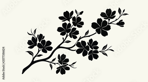 Black cherry blossom branch icon