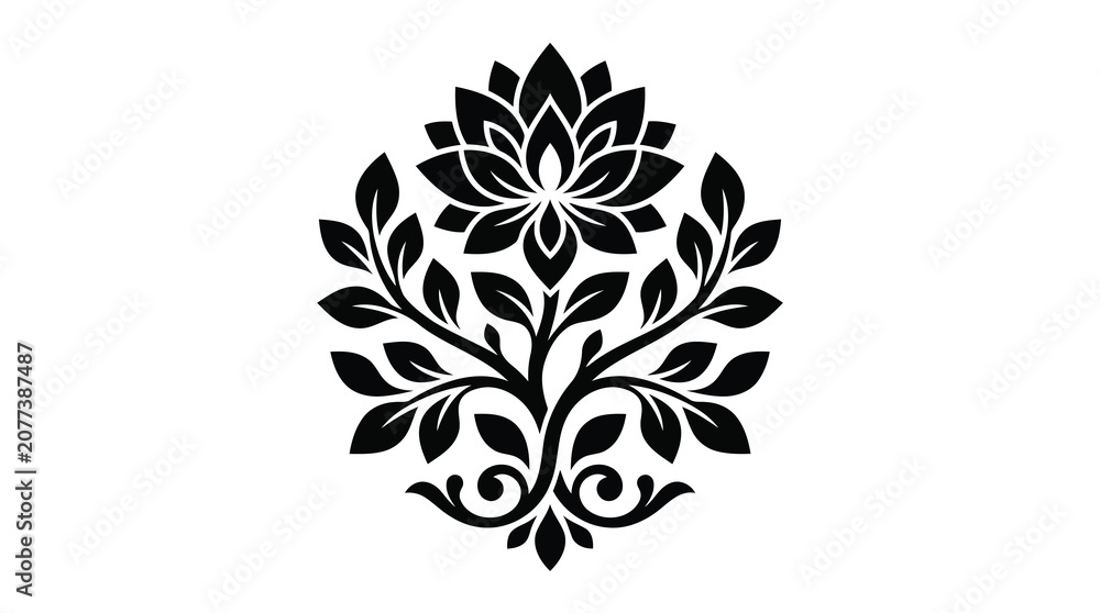 Fototapeta premium Black floral icon on white