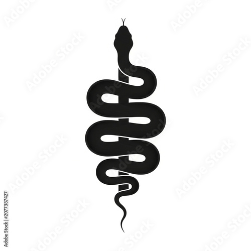 Black Silhouette of Elegant Coiled Snake in Striking Position, Bold Serpent Tattoo Design, Dangerous Cobra Viper Art, Gothic Dark Vector Illustration