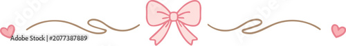 Cute pink bow and hearts decorative divider with swirling lines