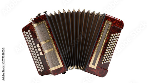 Foto Red accordion with ornate gold trim and bellows