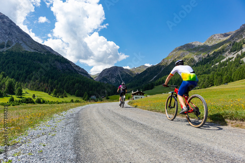 Cycling scene in the italian alps