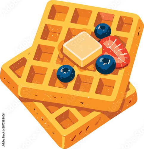 Foto Delicious golden waffles topped with fresh berries and a pat of butter