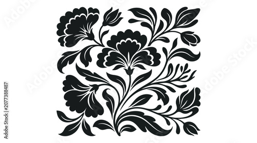 Black floral pattern on white