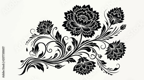 Black floral pattern with flowers and leaves