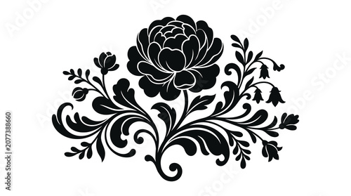 Black floral peony flower ornament