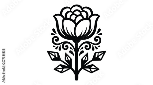Black floral vector icon with decorative leaves