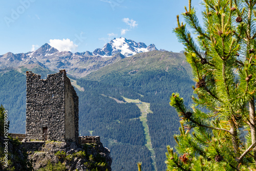 Old tower of Fraele in the alps of Valtellina